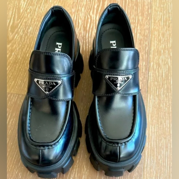 Prada Nubuck Leather Monolith Loafers - Picture 1 of 5